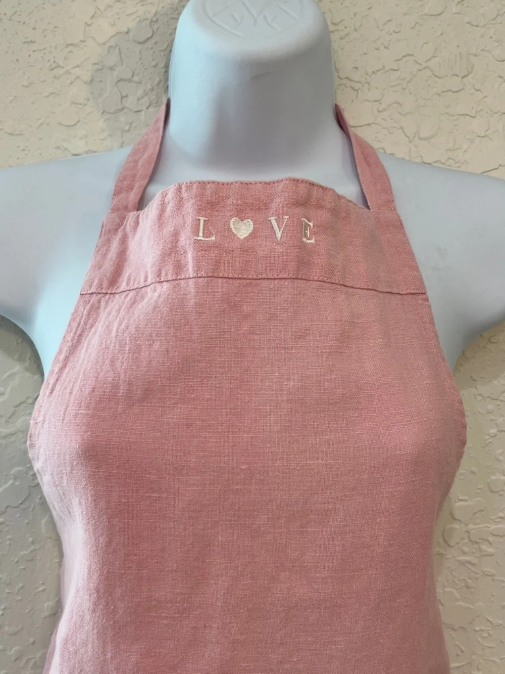 Williams Sonoma Dusty Rose Linen Apron with LOVE Embroidery